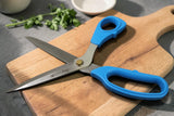 Large scissors with blue ergonomic handles and stainless steel blades, featuring the 'KnifePro' logo on the blade.